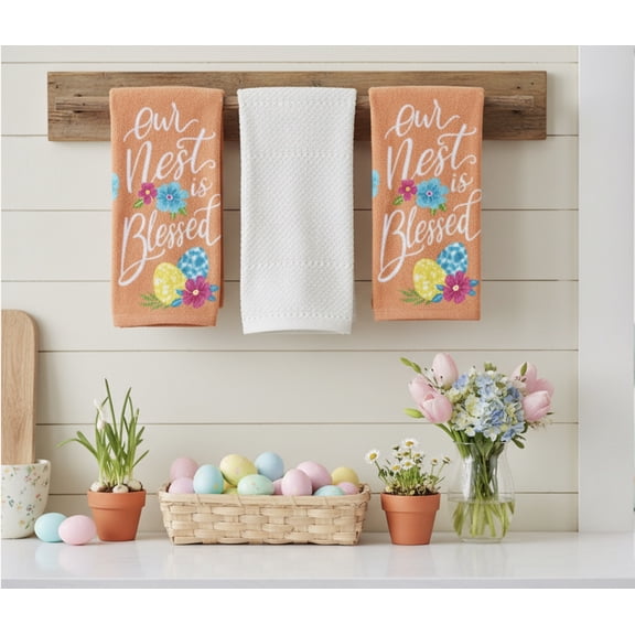 Serafina Home Easter Spring Kitchen Dish Towels Our Nest Is Blessed Set Of Three 15" x 25"