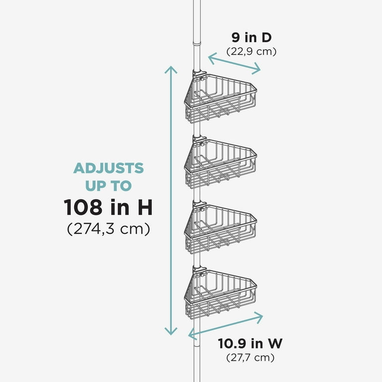 Zenna Home Satin Nickel Metal Tension Pole Shower Caddy with 4