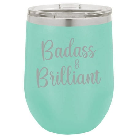 

12 oz Double Wall Vacuum Insulated Stainless Steel Stemless Wine Tumbler Glass Coffee Travel Mug With Lid Badass And Brilliant Friend Coworker Graduation Boss Employee Gift (Teal)