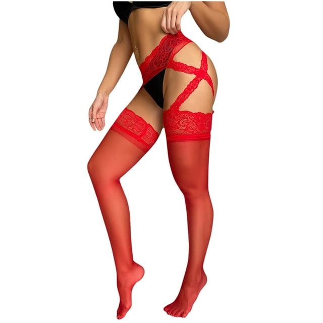 WTXUE Intimates / Porte-Jarretelles Bas Femmes Dentelle Transparents Bas Noirs Collants Bas Lingerie Filet / 1 Pce Rouge
