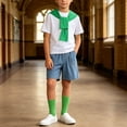 thumbnail image 4 of Daiosportswear Boys 4 Piece Summer Outfit Set, Crew Neck Tee Detachable Shawl Pocket Denim Shorts Knee High Socks for 3-16Y Green 15-16 Years, 4 of 9