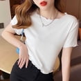 thumbnail image 2 of DAFPZW Women Lettuce Edge T-shirt Short Sleeve Multi Color Summer Ribbed Crop Tops Basic Round Neck Vintage Tees, 2 of 5