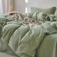 thumbnail image 3 of Muslin Duvet Cover Set 100% Cotton Queen Size Double Layer Linen Like Gauze Comforter Cover Solid Green, 3 of 5