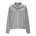 thumbnail image 4 of QTSHPN Zip up Sweatshirt Women Collared Long Sleeve Oversized Crewneck Jacket Style Pullover with Full Zipper for Fall Fashion Outfits Women's Sweatshirts Grey L, 4 of 5