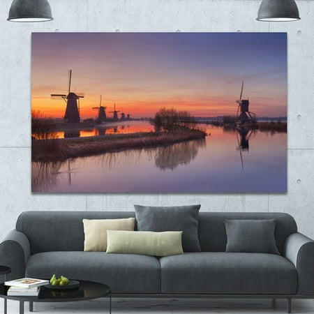 Orange Windmill - Design Art 'Dutch Windmills Panorama' Photographic Print on Wrapped Canvas