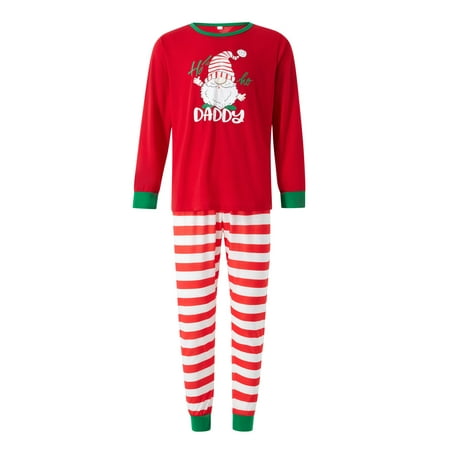 

Gureui Matching Family Christmas Pajamas Casual Santa Print Long-Sleeved Crew Neck Tops with Elastic Waist Stripe Trousers/One-Piece Baby Jumpsuit/Dog Clothes for Parent-child Holiday Party Wear