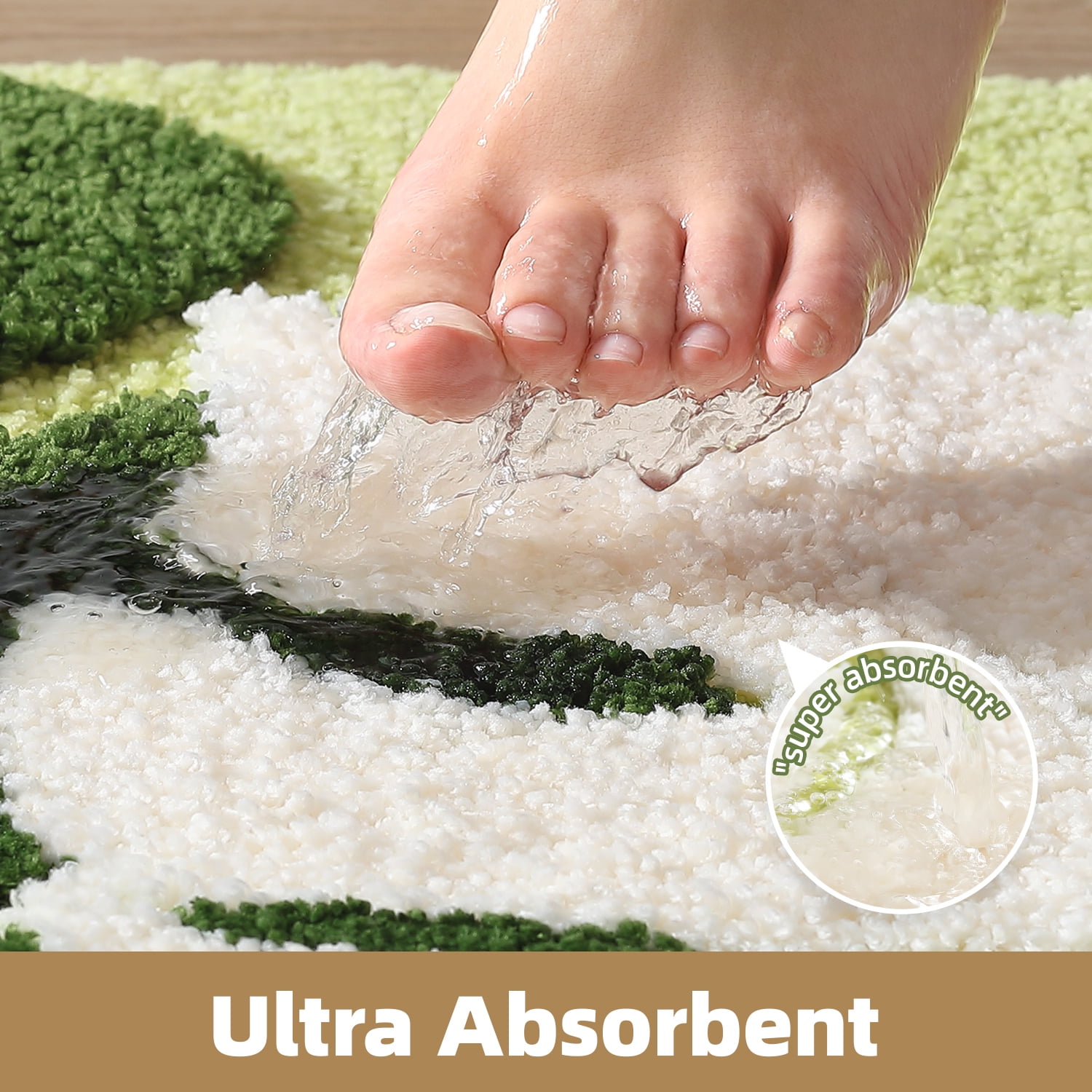 PABUBE Monstera Leaf Bathroom Rug, 17"x29", Cute Green Plush Bath Mat, Fluffy Soft & Absorbent, Non-Slip and Machine Washable Bath Rug for Bathroom Floor