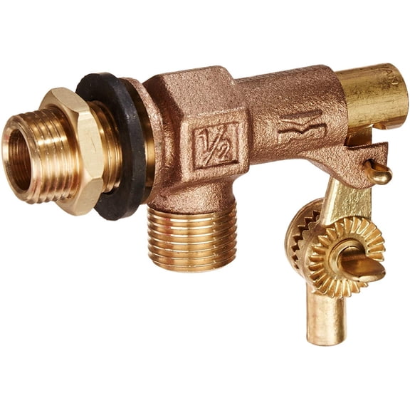 Mueller Tank Float Valve Adjustable - Bronze - 1/2 Inlet x Male Outlet, 0.5"