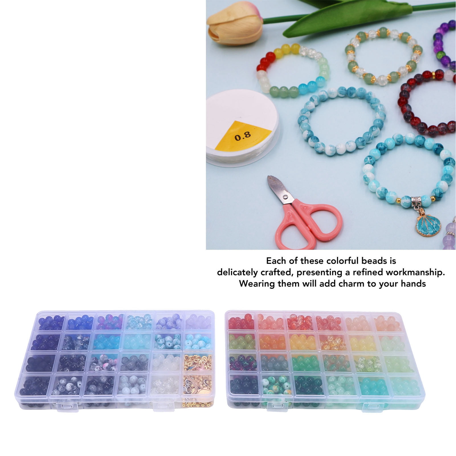 NFTIGB 1190Pcs Beading Craft Supplies 48 Colors Crackle Round Beads for Bracelet Jewelry Making Earrings Necklace Kits 8mm Spacer Charms Style 4