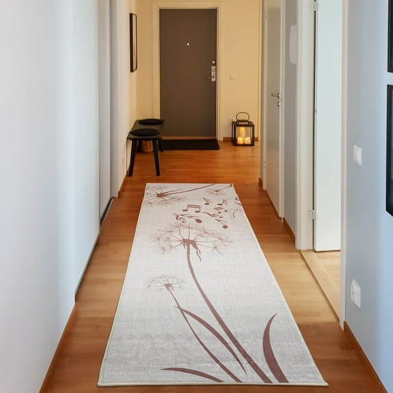 Music Decorative Rug, Flying Dandelions Notes Summer Spring Meadow Silhouette Softness Simple Print, Quality Carpet for Bedroom Dorm and Living Room, 6 Sizes, Pale Ruby, by Ambesonne