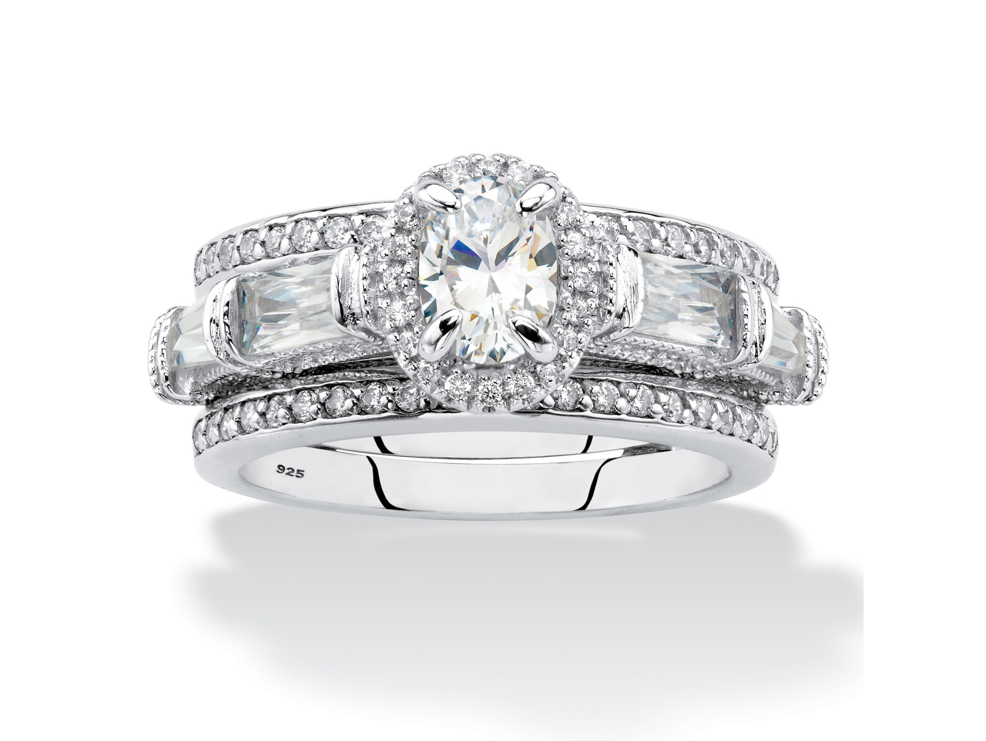 PalmBeach Jewelry OvalCut and Baguette Cubic Zirconia 3Piece Halo