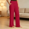 thumbnail image 4 of Women's High Waist Wide Leg Pants,Soft Flowy Trousers with Side Pockets,Hot Pink,Women's Capri XS, 4 of 9