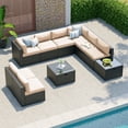 thumbnail image 3 of Clouddwell 10-Piece Patio Furniture Set on Sale, Black Rattan Wicker Outdoor Sectional Sofa Couch with Table Patio Conversation Set for Lawn& Backyard, Beige, 3 of 6