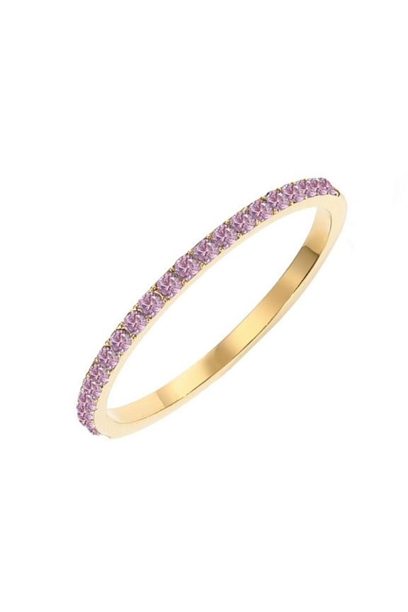 14K Gold Plated Solid Pink Tourmaline Birthstone Ring Simulated Diamond Stackable Ring Eternity Bands for Women Size 9
