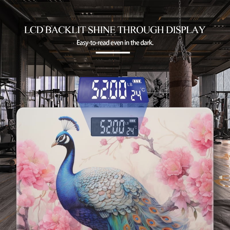 High Precision Body Weight Scale Smart Bathroom Scales with Large LCD Display(400lbs),Decorative for Bedroom-Beautiful Peacock With Vibrant Blue And Green Plumage