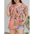 thumbnail image 3 of Mengpipi Womens Plus Size Tops Double Ruffle Short Sleeve V-Neck Casual Loose Shirts 1X-5X, 3 of 7