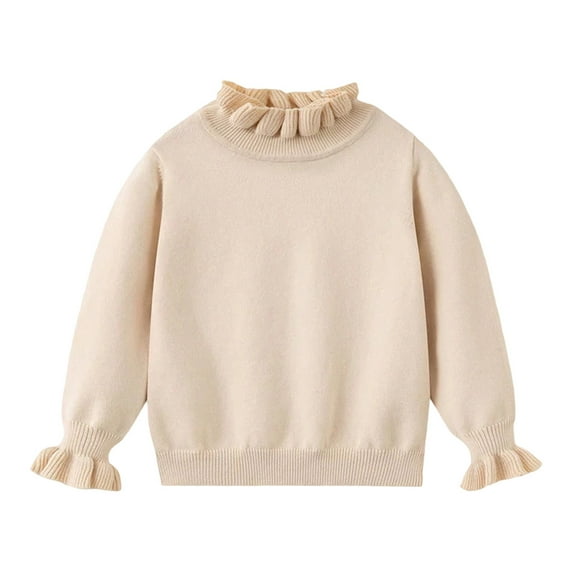 VNKIDY Girls Sweaters Girls Sweater Layering Lace Collar Long Sleeve Crewneck Solid Knitted Pullover Top Soft Comfortable Blouse For Toddler Kids Lovely Knitwear