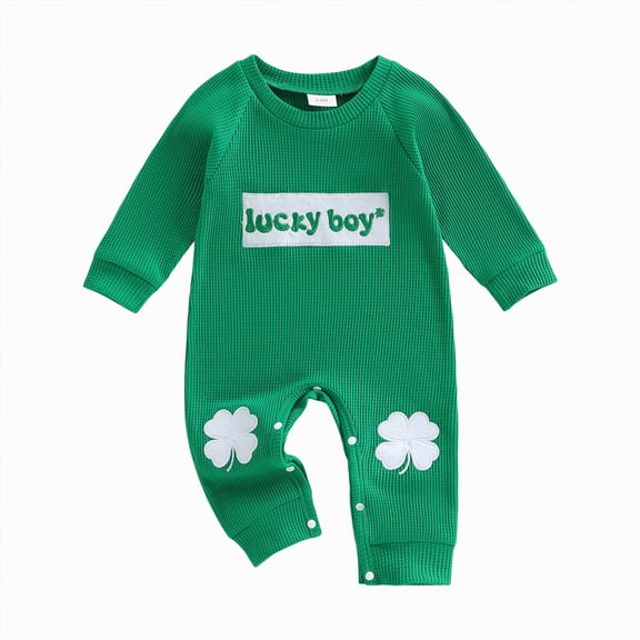 Leey-World Newborn Baby Boy Girl St Patricks Day Outfit Lucky Boy Clover Embroidery Romper Jumpsuit Bodysuit Infant Clothes|Dark Green,6-12 Months