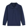 thumbnail image 3 of Ceisia Kids' Solid Color Long Sleeve Polo Shirt for Back-to-School & Casual Wear Navy 140 Gifts, 3 of 3