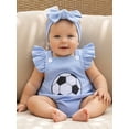 thumbnail image 5 of BemeyourBBs Newborn Baby Girl Boy Football Golf Baseball Outfit Cute Infant Spring Summer Clothes Bubble Rompers Flying Sleeve Soccer Ball Embroidery Cute Ruffle Jumpsuit Playsuit Headband, 5 of 9