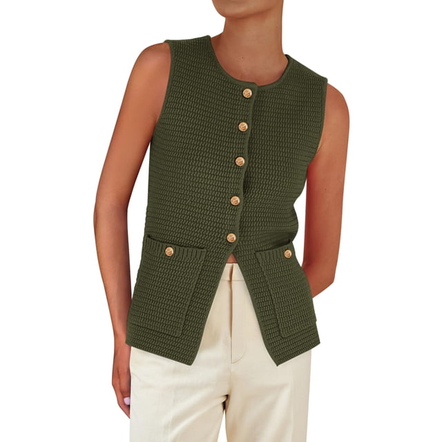 Chaleco tipo suéter PRETTYGARDEN para mujer 2025, verde, talla S