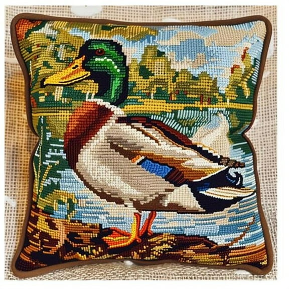 DIY Needlework Kit Embroidery Pillow Canvas Cushion Duck Cross Stitch Pillowcase DIY Printed Cross Stitch Pillow Kit 17x17in