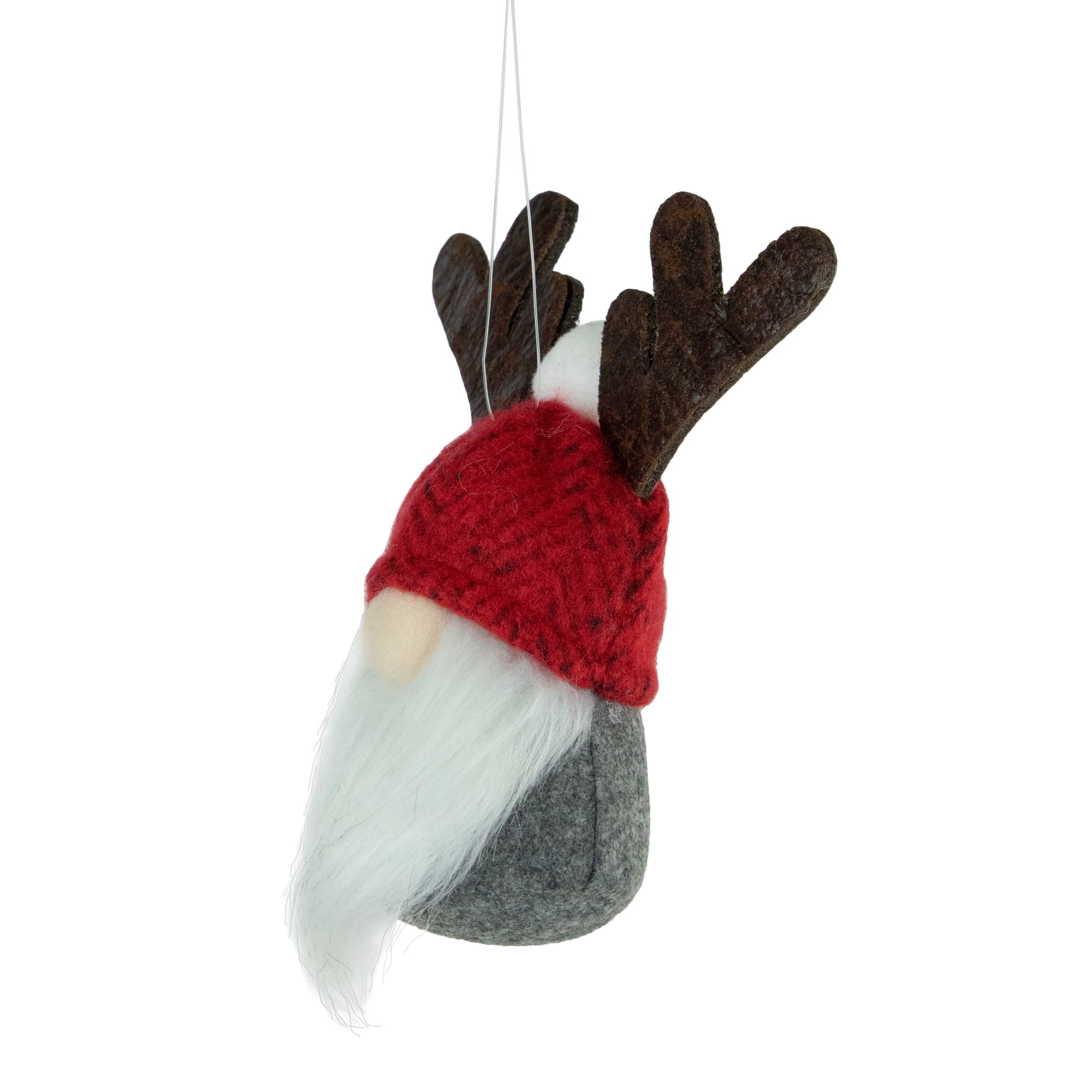 5" Red and Gray Santa Gnome with Moose Antlers Christmas Ornament Decoration