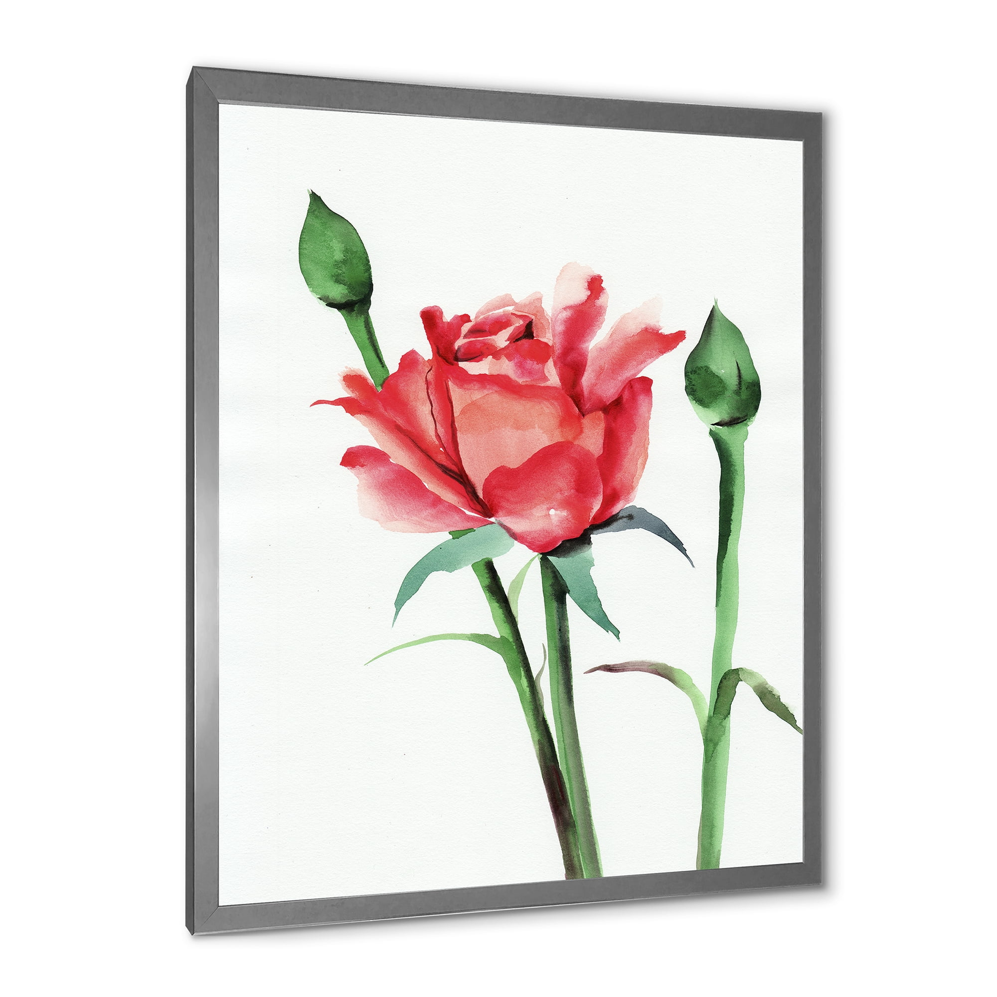 Designart 'Buds With Red Rose' Traditional Framed Art Print
