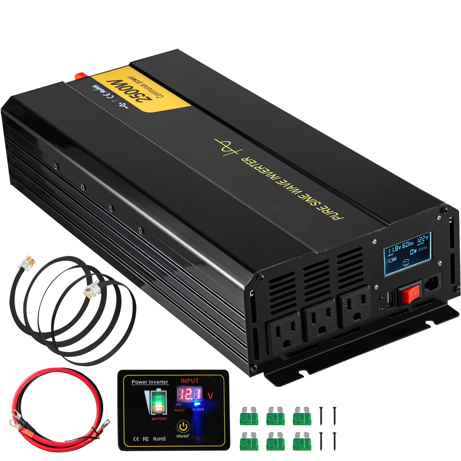 BENTISM Pure Sine Wave Inverter Power Inverter 2500W DC12V to AC120V Inverter LCD