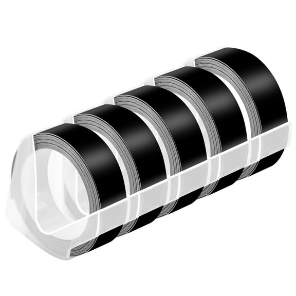 NineLeaf 5 Pack Compatible for Dymo 521209 3D Plastic Embossing Label 1/2'' x 9.8' White on Black Label Tape