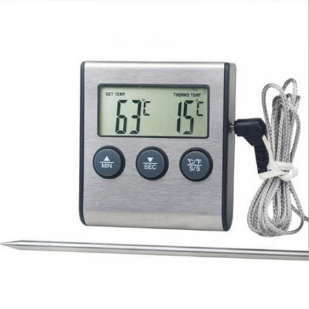 

LCD Digital Cooking Food Meat Thermometer for Smoker Oven Kitchen BBQ Grill Thermometer Clock Timer with Stainless Steel Temperature probe