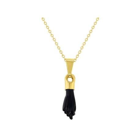 - 14k Gold Plated Black Figa Hand Evil Eye Protection Amulet Pendant Necklace 19