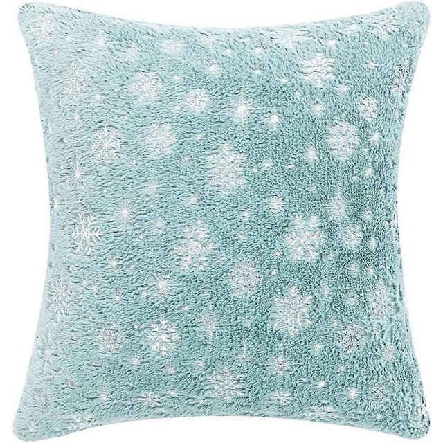 Fundas de cojín navideñas con copos de nieve, peludas y con estampado de lámina plateada, para sala de estar, sofá, dormitorio (verde azulado, 45,7 x 45,7 cm)