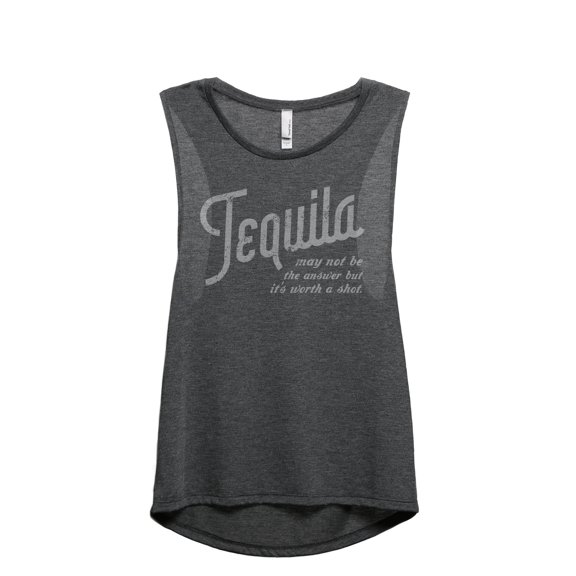 Tequila Worth The Shot Women's Fashion Sleeveless Muscle Workout Yoga Tank Top Charcoal Grey 2X-Large