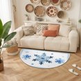 thumbnail image 2 of Half Circular Door Mat 16"x24", Navy Blue Snowflake Absorbent Non Slip Welcome Mats for Front Door, Christmas Winter Vintage White Stripes Diatomaceous Entryway Rug for Bathroom Kitchen Entrance, 2 of 9