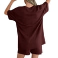 thumbnail image 4 of Womens Oversized Loungewear Two Piece Outfits Casual Lounge Shorts Sets Baggy Summer Short Sleeve Plain Matching Set Wine, XL, 4 of 7