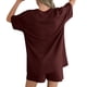 thumbnail image 5 of TaTaai Women's Summer Lounge Set Short Sleeve Round Neck T-Shirt and Elastic Waist Shorts Solid Color Matching Two Piece with Pockets for Comfortable Daily Wear Gift, 5 of 7