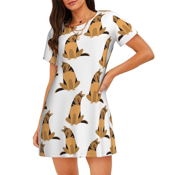 Disketp German Shepherd Dog para Camisón Corto de Manga Corta para Mujeres, Camisón Cómodo con Escote Redondo, Bonito y Confortable