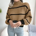 thumbnail image 4 of oqasdz Womens Sweaters Winter Oversized Long Sleeve Striped Sweater Turtleneck Side Split Tunic Pullover Jumper Knit Tops Casual Comfort Soft, 4 of 6