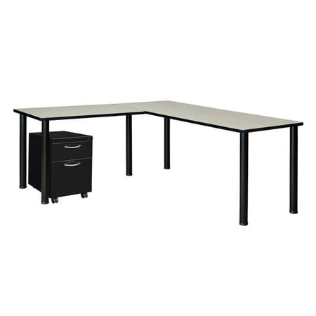 UPC: 0843532086896 | Regency Kee 60 in. Single Pedestal L-Desk with 42 in. Return Maple & Black