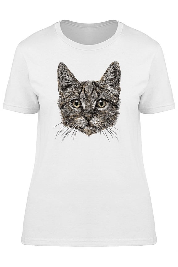 Cute Cat Face Sketch T-Shirt Women -Image by Shutterstock, Female x-Large