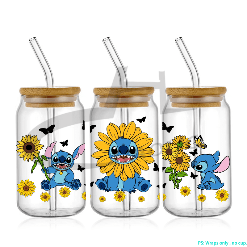 Stitch 16oz UV DTF Cup Wrap Libbey Glass Beer Can tumbler Transfer ...