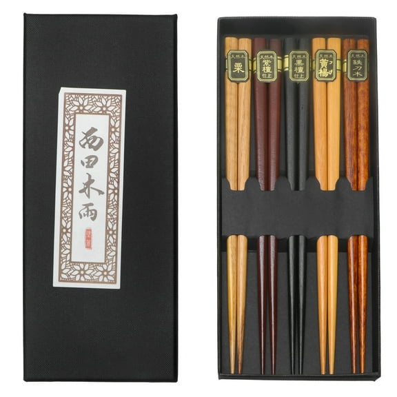 OFFIGAM Chopstick Reusable Classic Style Chopsticks Assorted Color Bamboo 5 Pairs Tableware