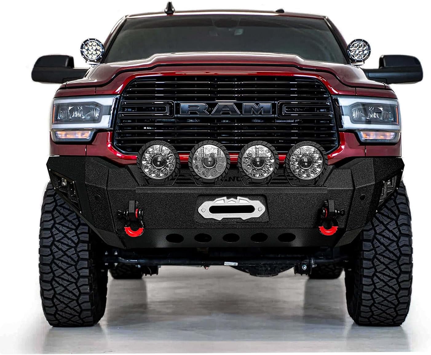 TIOYAR Compatible with 2019-2020-2021-2022-2023-2024 Dodge RAM 2500/3500 Front Bumper Textured Black Steel With Winch Plate and Lights