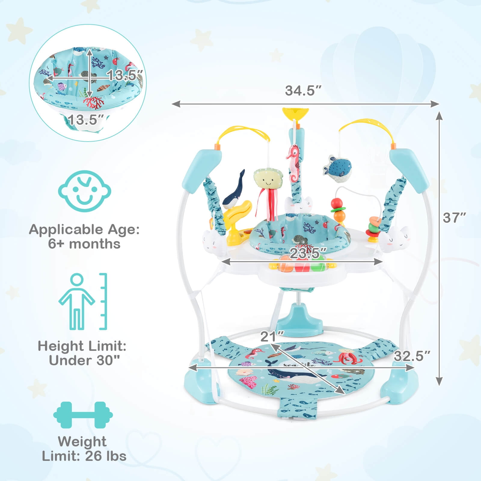 Infans Baby Stationary Activity Center Infant Jumper with Removable Foot Pad