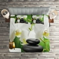 thumbnail image 2 of Ambesonne Spa Quilted Coverlet 3 Pcs, Orchids Stones Nature, Queen Size, Black White and Green, 2 of 2