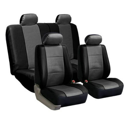 FH Group  PU Leather Grey and Black Car Seat Covers (Full Set)