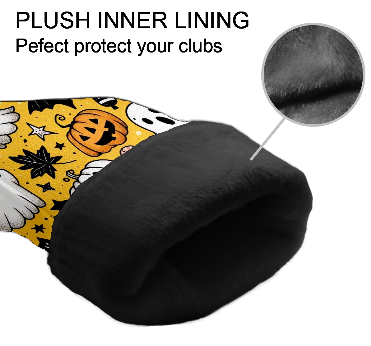 Golf Club Covers, Yellow Ghost Pumpkin Skull Premium PU Leather Driver Hybrid Putter Head Covers with Velvet Lining, Waterproof Golf Gifts for Men Women