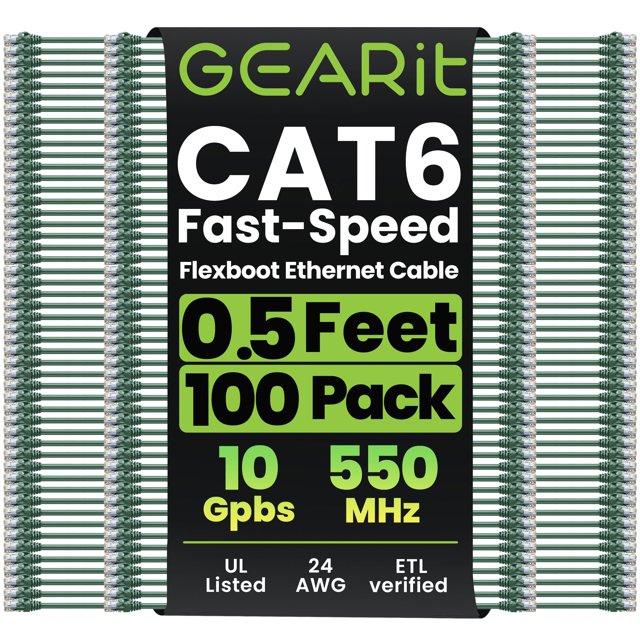 Cable Ethernet Cat 6 GEARit de 15 cm, paquete de 100, verde