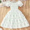 thumbnail image 4 of Odeerbi Toddler Girls Summer Floral Dress Puff Short Sleeve Pleated Tiered Dress A-Line Dress Little Girls Fresh Style Printed Dress Toddler Clothes Green, 4 of 7